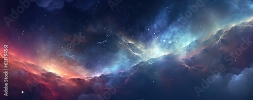 Colorful, stars and space background, panorama universe wallpaper panorama. Generative Ai.
