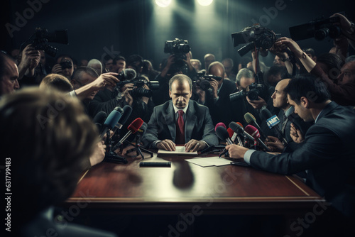 Unrecognizable journalist in press conference room