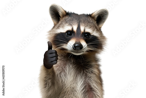 A raccoon giving a thumbs up isolated on white background - Generative AI