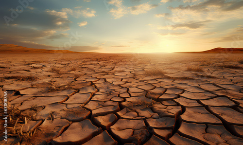 Dry ground, cracked ground affected by El Nino phenomenon - Generative AI