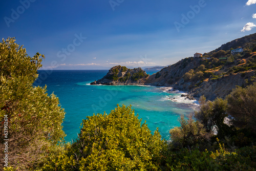 Morski krajobraz letni, wybrzeże wyspy Eubea, Grecja