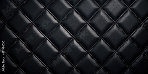 Black leather upholstery. Close-up texture of genuine leather with black rhombic stitching. Luxury background. black leather texture with buttons for pattern and background. digital ai