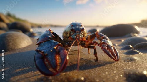 Close-up of a lobster on the beach