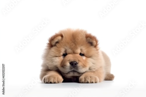  Cute chow chow puppy on white background.