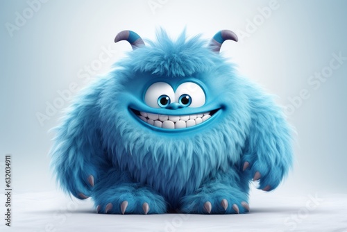 Cute blue furry monster 3D cartoon character