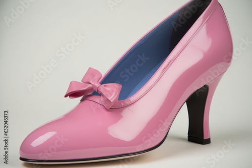 Zapato femenino coquette de charol de diseño con tacones elegante de color rosa con un lazo