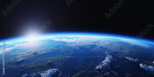 Blue space background with earth and galaxy. Abstract wallpaper with planetary glow. Science and education in outer space
