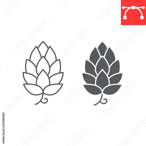 Hop line and glyph icon, oktoberfest and agriculture, beer hops vector icon, hop plant vector graphics, editable stroke outline sign, eps 10.