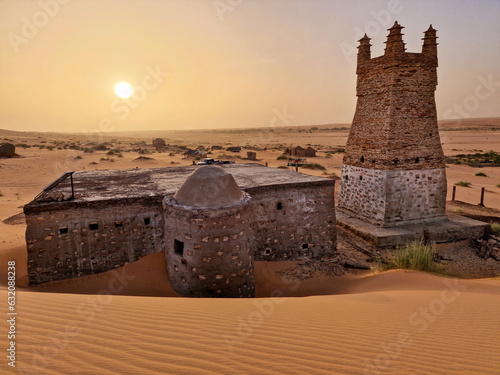 Ancient city of Chinguetti at sunset in Sahara Desert 