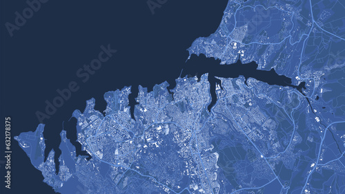 Detailed blue vector map poster of Sevastopol city, linear print map. Skyline urban panorama. Decorative graphic tourist map of Sevastopol territory.