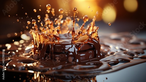 Chocolate bonbon dropping into liquid chocolate.