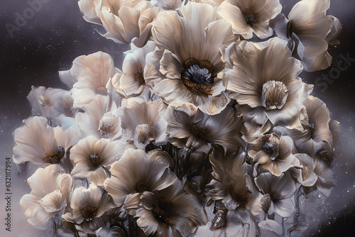 Tło, abstrakcyjne akrylowe kwiaty, kolorowa tapeta. Generative AI
