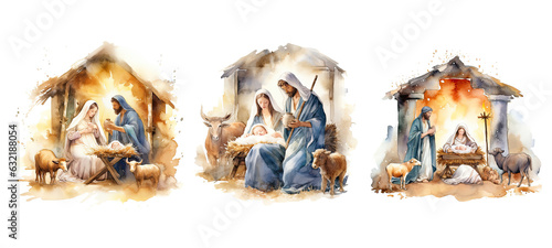 mary nativity scene watercolor