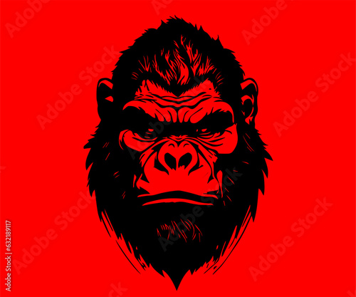  Majestic Gorilla Head Vector Illustration on Bold Red Background