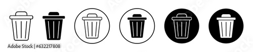 Trash bin icon set. delete vector symbol in black color. garbage wastebasket sign. simple dustbin sign suitable for apps and website UI designs.