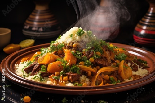moroccan tagine dish with steaming couscous