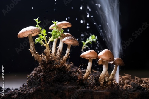 mushrooms sprouting from diy coffee ground substrate