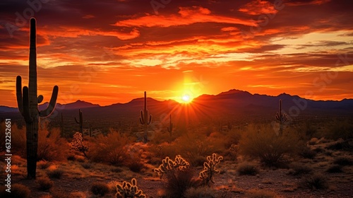 Sonoran Desert sunset with Saguaro s silhouette illuminated