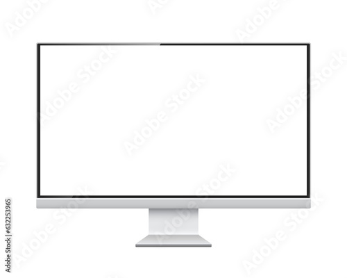 Computer monitor mockup. Pc template with blank screen. Silver desktop isolated on white or transparent background.