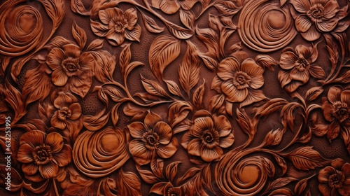 Vintage brown leather with embossed floral pattern
