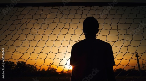 Silhouette of goalkeeper in sport taken from behind