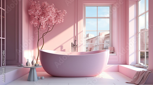 Luxury pink pastel bathroom interior. Generative AI