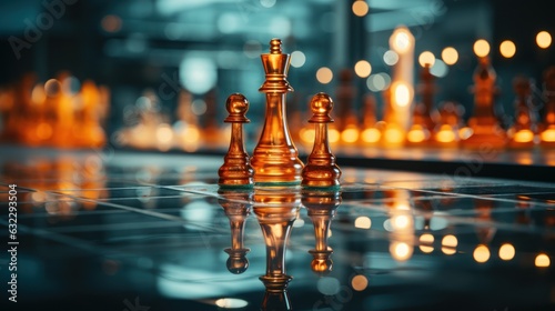 Mystery and magical minimal chess theme scene for marketing background with deep orange color and a little touch of ice blue colors, dark theme