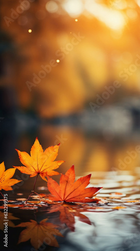 autumn leaves on blurry bokeh background with space for copy for Instagram story and vertical banner wallpaper