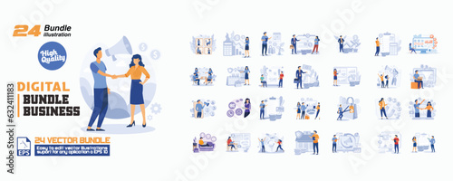 Digital bundle business concept illustration, collection of male and female business people scenes in the digital bundle business scene. mega set flat vector modern illustration