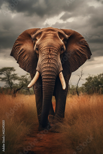 African Elephant in the Savannah. Majestic Portrait. Africa Wildlife Animal. Generative ai