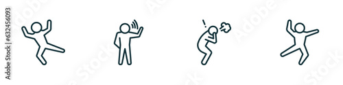 set of 4 linear icons from feelings concept. outline icons included relieved human, blah human, pissed off human, stupid vector