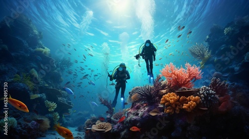 scuba divers in the ocean