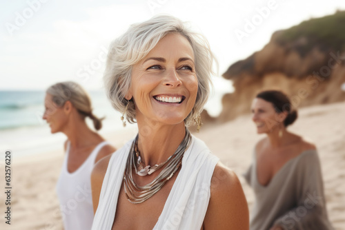 Youthful mature woman having fun at the beach, generative ai