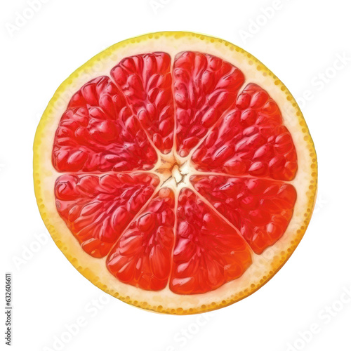 Blood orange or grapefruit slice isolated on white transparent background, Ripe citrus fruit cut, view from above, PNG,