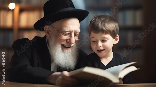 torah learning,A Jewish grandfather studies Torah with his grandson Generative AI