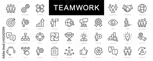 Teamwork & Business People thin line icons set. Teamwork editable stroke icon collection. Business icons. Team icons. Vector illustration