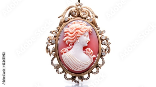 antique victorian coral cameo pendant with intricate carving isolated on a white background generative AI