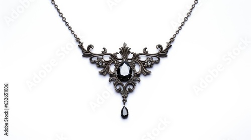 antique victorian jet mourning necklace with intricate detailing isolated on a white background generative AI