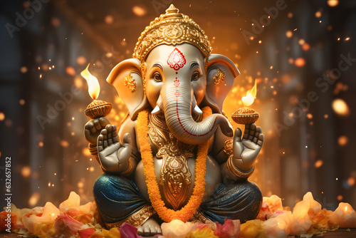 ganesha statue in the temple wallpaper ai generated art 