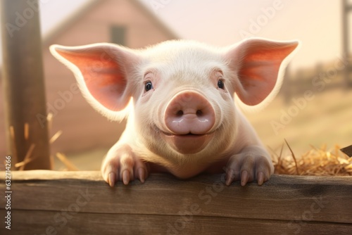 Close-up of a pig on a farm. AI generated