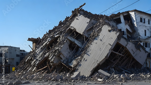 地震、倒壊した建物｜earthquake, collapsed building. Generative AI