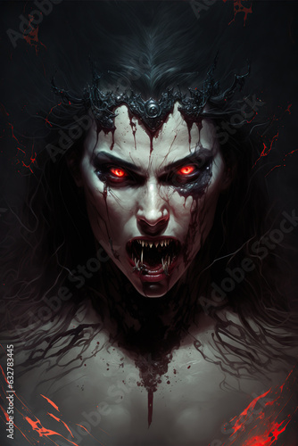 portrait of vampire woman. Red eyes