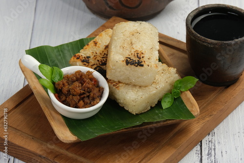 jadah Ketan Bakar or Roasted Glutinous Rice or Sticky Rice, is one of Indonesian traditional food served with sambal oncom and really famous in west java indonesia
