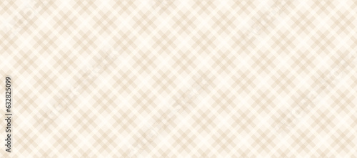 Brown and white diagonal gingham seamless pattern. Light beige vichy background texture. Checkered tweed plaid repeating wallpaper. Natural nude fabric and textile swatch design. Vector backdrop 
