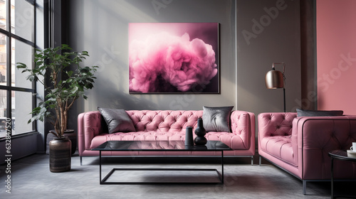 Wohnzimmer mit Pinkfarbenen Sofa