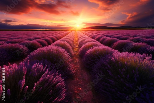 Beautiful lavender field at sunset ai generated