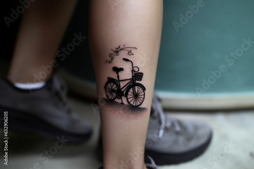 Bicycle silhouette on the foot, Minimal tattoo, 