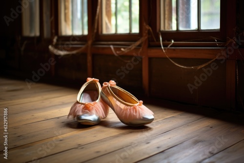 ballet slippers on a wooden dance floor