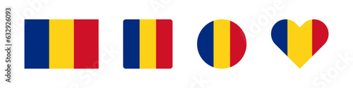 Romania icon. Romanian flag signs. National badge symbol. Europe country symbols. Culture sticker icons. Vector isolated sign.