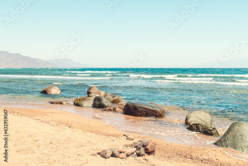 Beach at the Red sea in Dahab Bay, Southern Sinai, Egypt